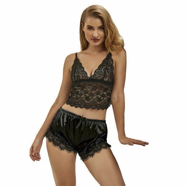 SUBBLIME - 953942 PIJAMA SEXY SATEN Y  ENCAJE NEGRO L/XL