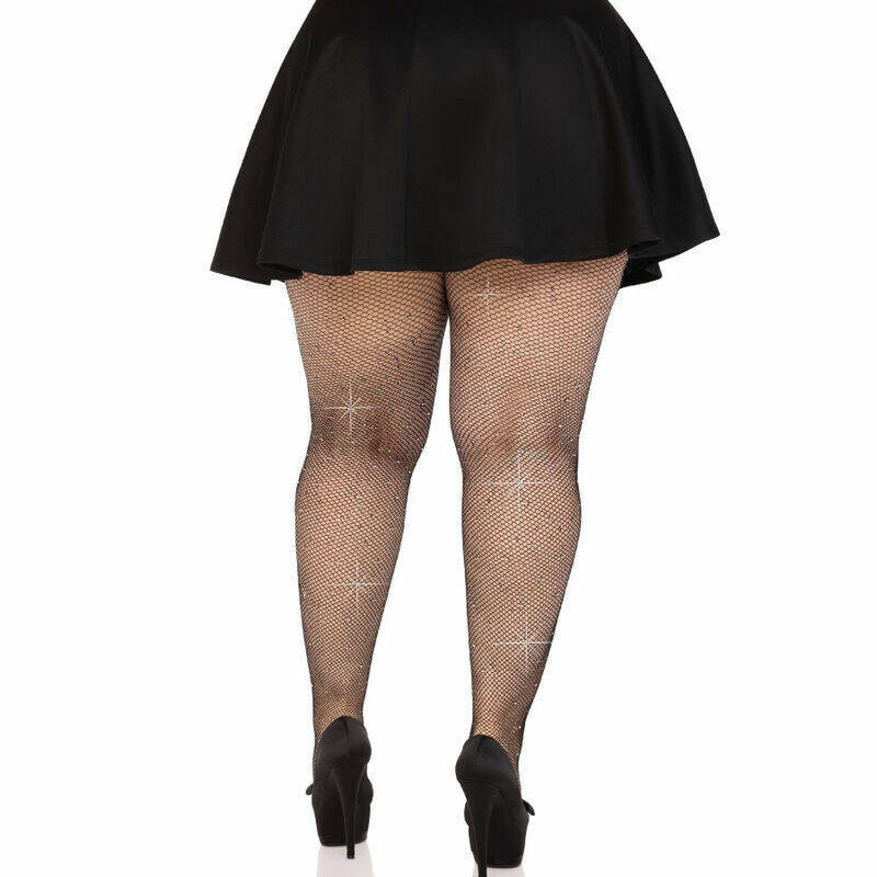 LEG AVENUE - MEDIAS REJILLA CRISTALIZADA NEGRO PLUS SIZE