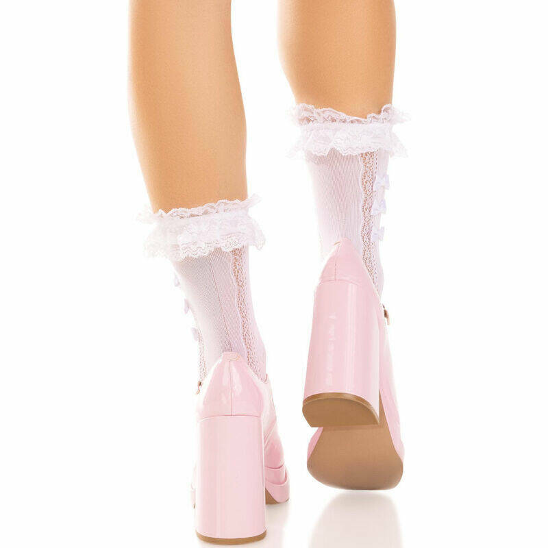 LEG AVENUE - MEDIAS TOBILLERAS CON VOLANTES BLANCO